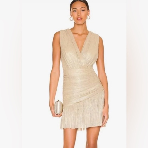 BCBGMAXAZRIA Ruched Mini Dress in Gold - Picture 11 of 11